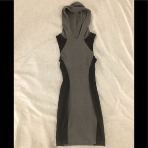 Hooded cotton black and grey casual dress